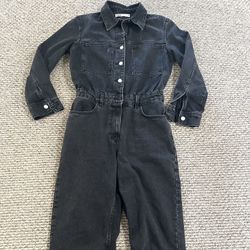 ZARA Full Length Gray Denim Jumpsuit Flare Legs Women’s Size Medium 