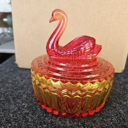 Amberina Two Piece Carnival Glass Powder Container Lipstick Holder