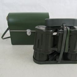 Manon Binoculars 10x50 Olive Green Lens Covers & Carry Case Vtg. Japan


