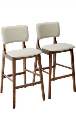 Christopher Knight Home Luella 42" Wooden Bar Chair with Fabric Seats (Set of 2), Beige and Walnut Finish This Run For $570 With Tax