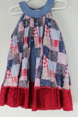 Cutey Couture Toddler Girls Patriotic Patchwork Dress Size 2-3T July 4th Red White Blue Sundress