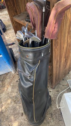 Variety Leather golf bag with clubs