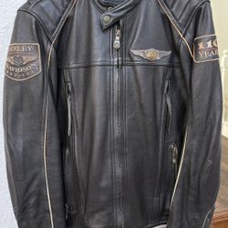 Harley Davidson 110 year anniversary leather jacket (small).    Barely used, in great condition.