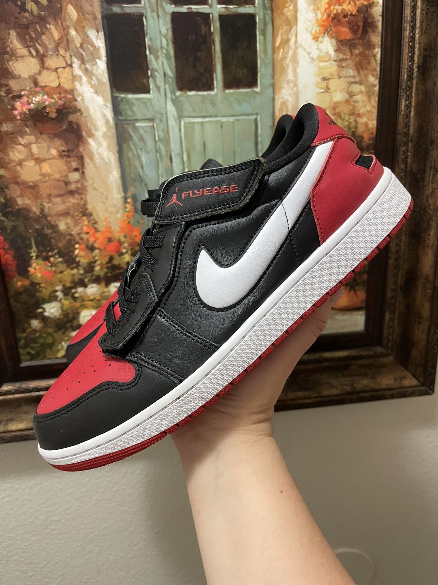 Jordan 1 Low FlyEase Black White Gym Red sneakers