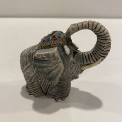 Artesania Rinconada Elephant Trunk Up with Tusks Uruguay Clay Signed Sculpture