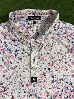 Bad Birdie Multicolor Splatter Print Short Sleeve Polo Shirt 2XL