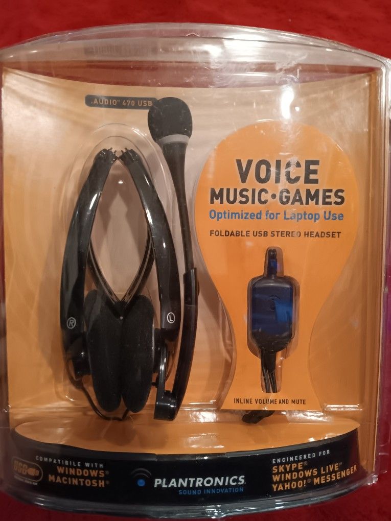 Plantronics Foldable USB Stereo Headset Optimized Laptop Use Audio 470 USB NEW