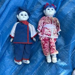 Vintage Asian Style Dolls Porcelain Head Arms Feet 