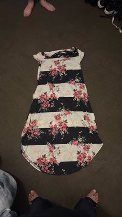 Floral Stripe Short Sleeve Midi Dress