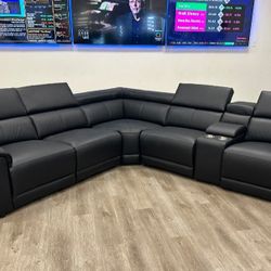 Power Genuine Leather Reclining Sectional 