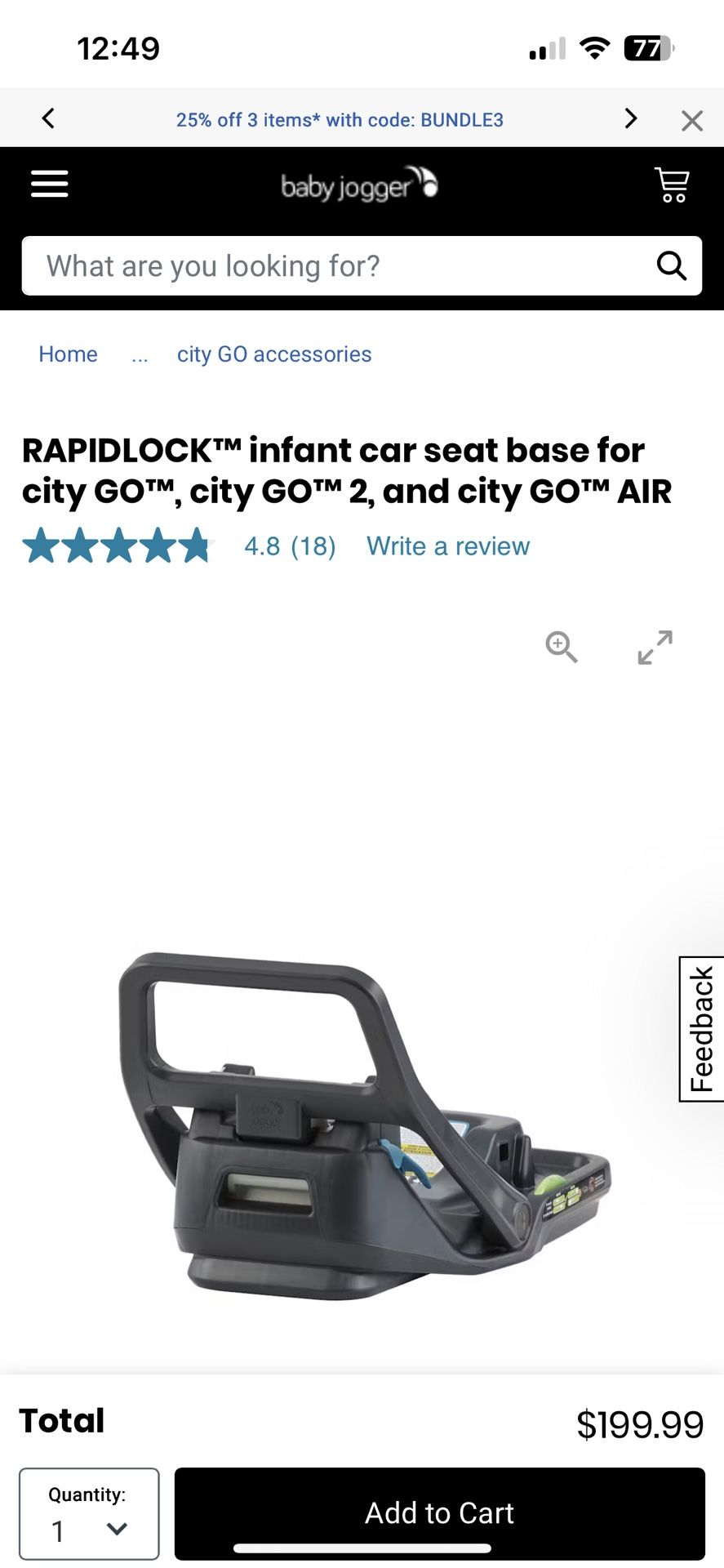 Baby jogger RAPIDLOCKâ„¢ infant car seat base for city GOâ„¢, city GOâ„¢ 2, and city GOâ„¢ AIR