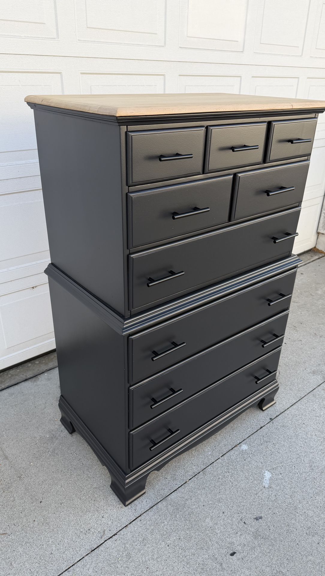 9 Drawer Modern Tall Dresser With Natural Top And Custom Black Gray 
