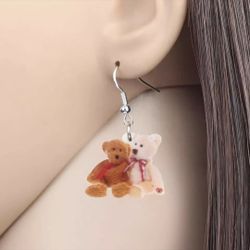 Newei Acrylic Double Doll Bear Toy Earrings Long