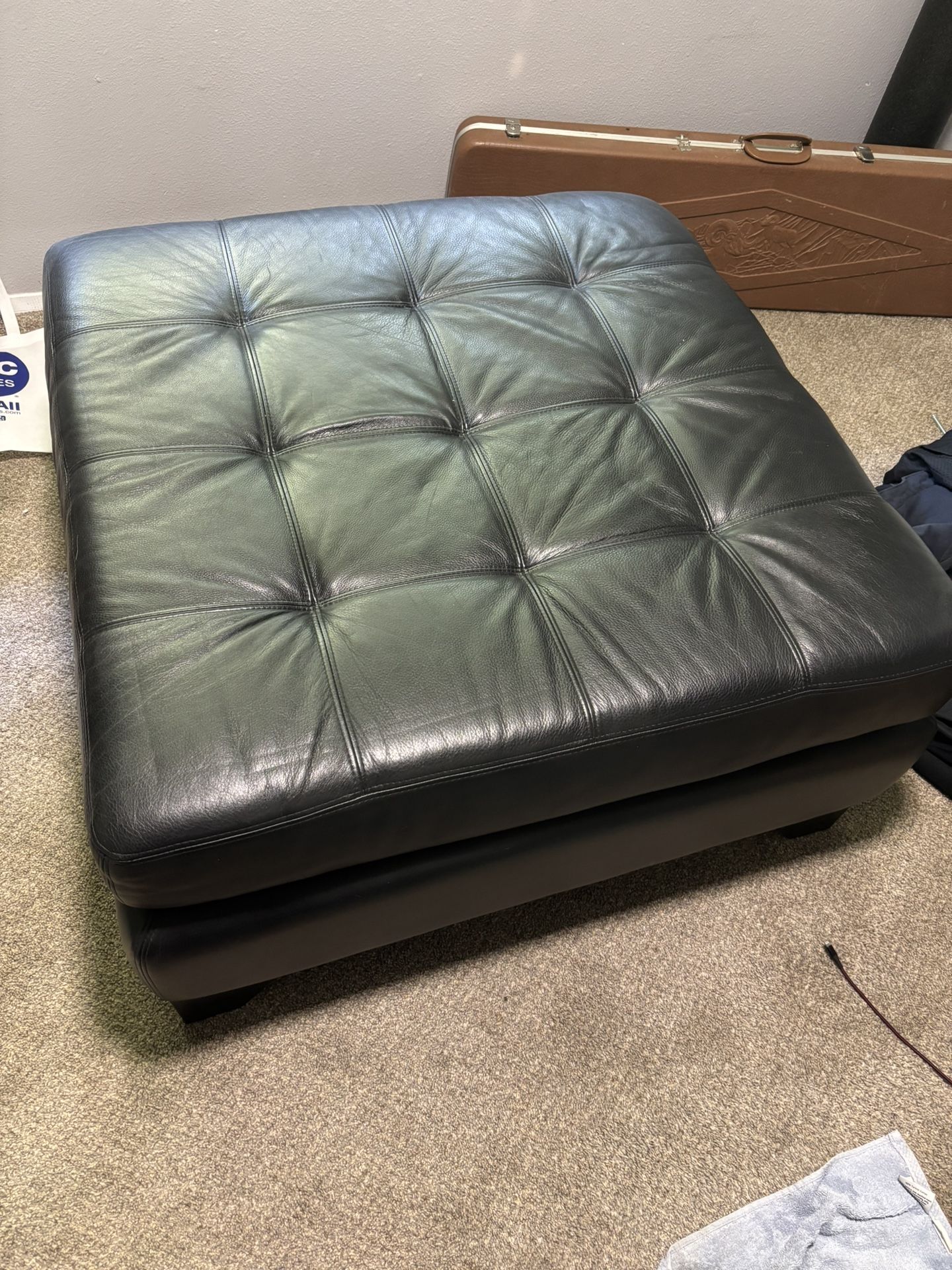 Black Faux Leather Ottoman