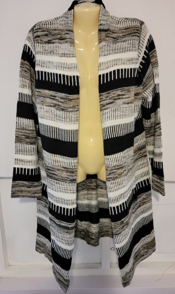 NY Collection XL Long Sleeve Striped Cardigan Duster Women's Sweater