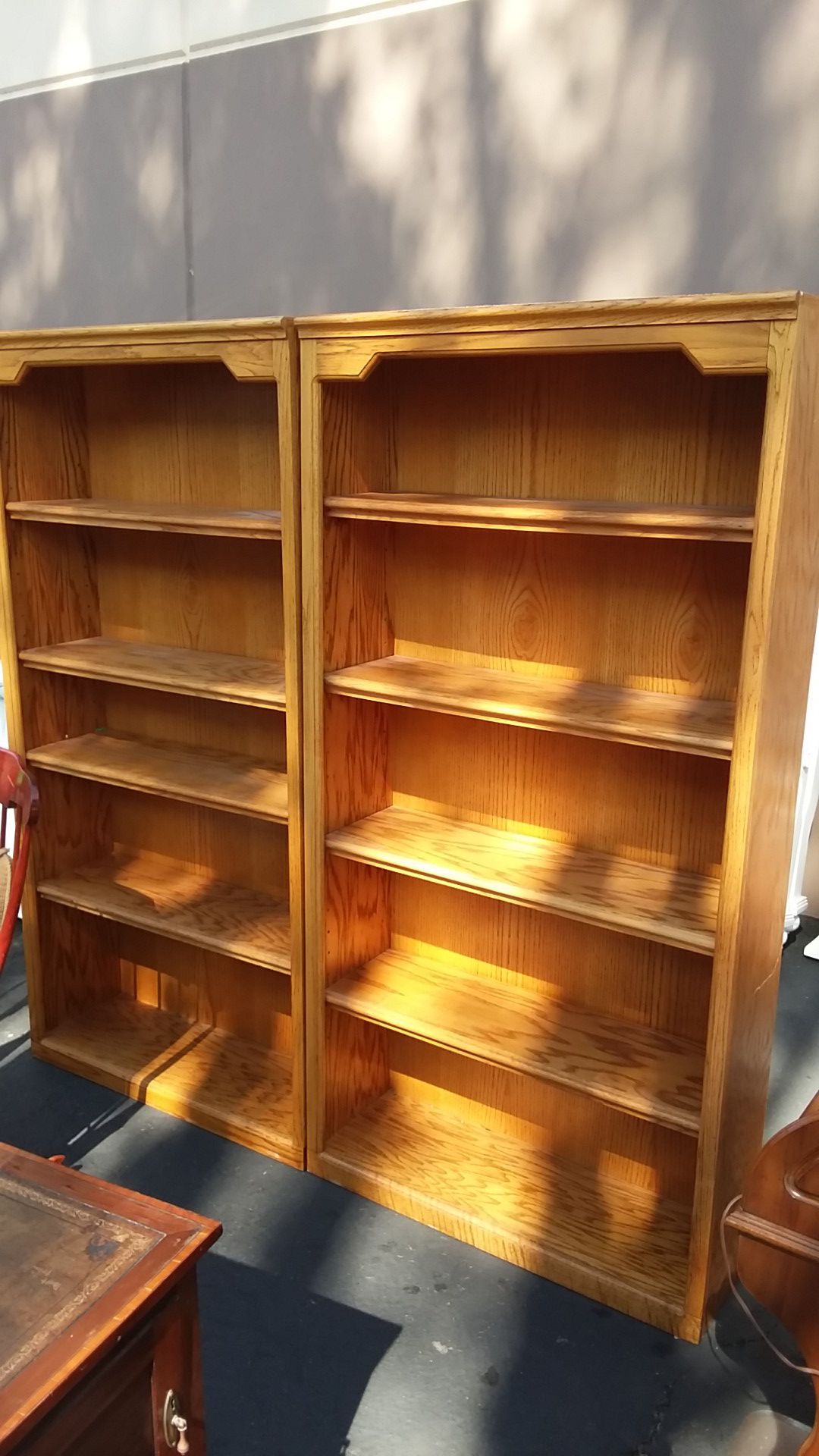 2 solid oak bookshelves adjustable