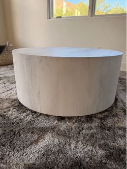 Anthropologie Whitewash Drum Coffee Table