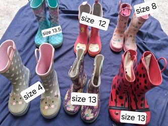Girl rain boots 5 pairs still available  Size 8/9 size 12 size 2 size 4 see pictures  Slauson ave /western 90043 price vary