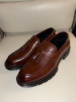 Brown Leather Tassel Loafers with Thick Soles