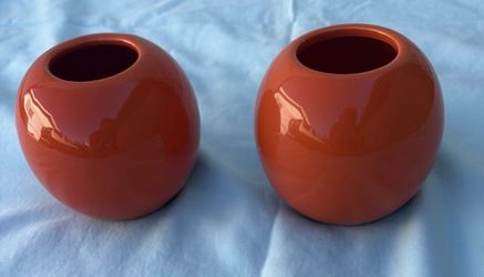 Glossy Orange Ceramic Decorative Tealight Candle Holders Set of 2 Solid Round