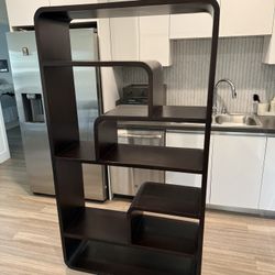 $300 Sculptural Open-Back Bookcase / Room Divider – Dark Wood