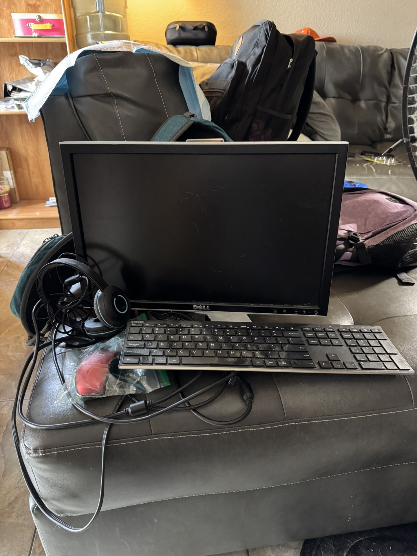 Work From Home Setup - Monitor, Wireless Keyboard, Wireless Mouse, Headset