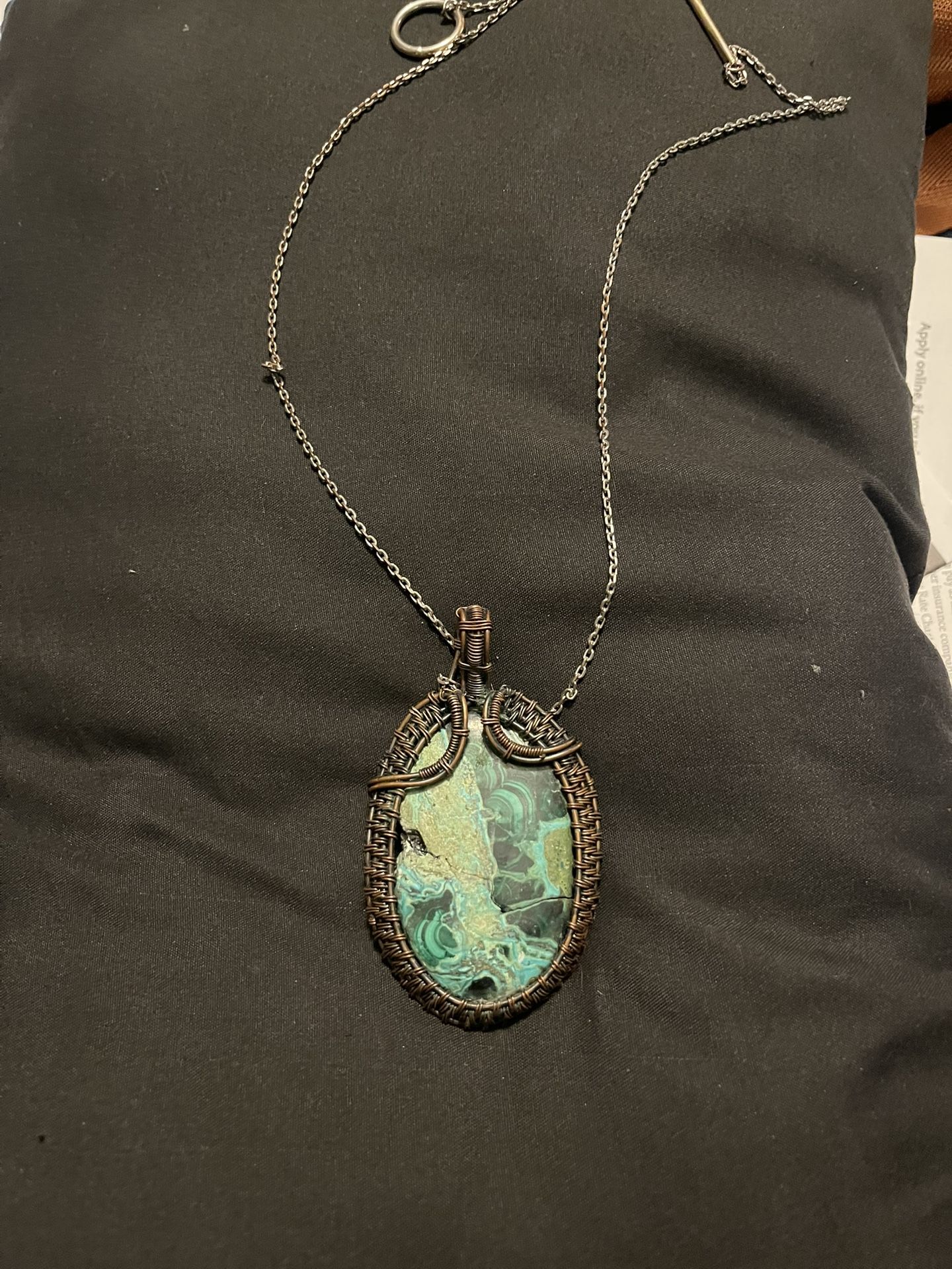 Heady Wire Wrap With Jade And 24" Chain