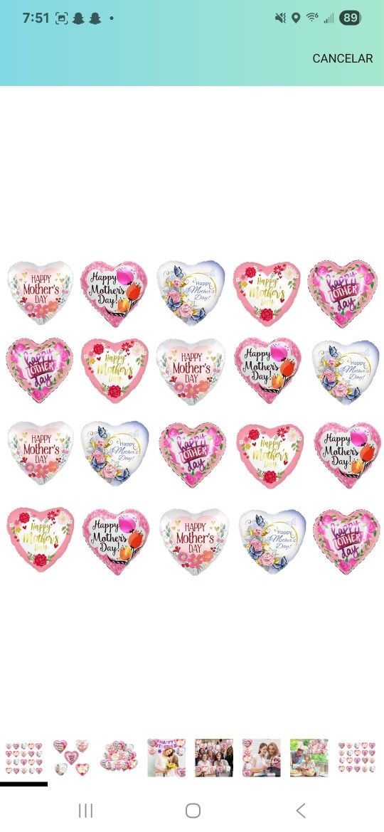  18 Inch Foil Balloons, Heart Balloons for Mother's Day Birthday Party Decorations, 20 Pcs