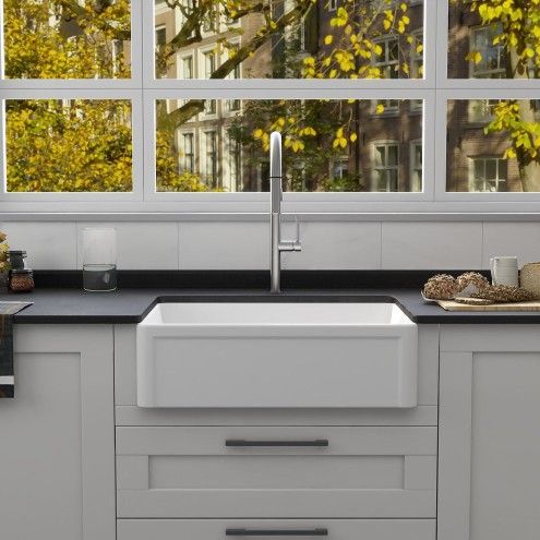 30" L x 20" W Rectangular Farmhouse Kitchen Sink Apron Front Ceramic Single Bowl, White