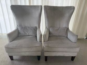 Grey Wingback Accent Chair Pair
