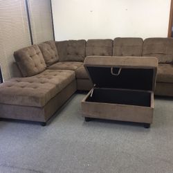 Brown Chenille Sectional Couch 
