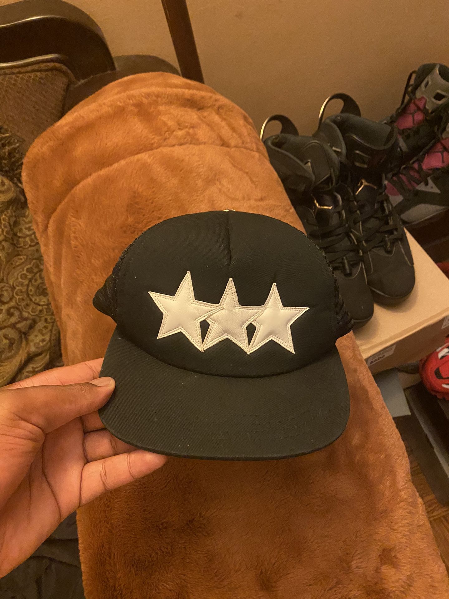 Chrome Hearts Leather Star Trucker Hat Black/White