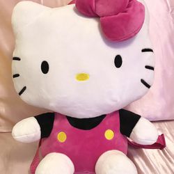Hello Kitty Soft Plush Backpack Web Straps Pink White Zip Pocket