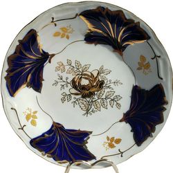 Vintage Germany Alpine Cuisine 10" Plate
Porcelain Blue & Gold 
