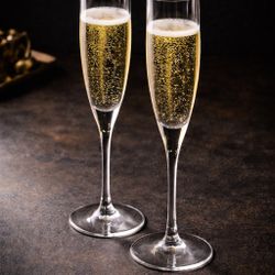 Vintage 2000s Clear Champagne Flutes Pair, 2x9”