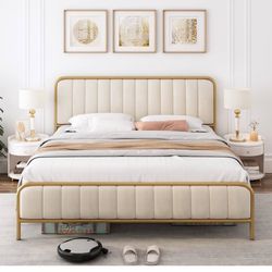 Queen Bed frame - Gold And Cream