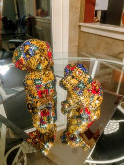Vintage Decoupage Ceramic Dog Figurines
