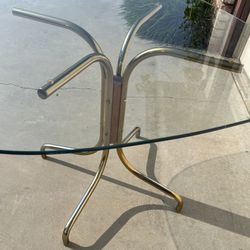 Vintage Mid Century Brass & Glass Dining Table, Hollywood Regency