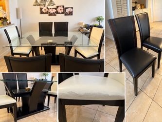 Glass dining table set with 6 chairs