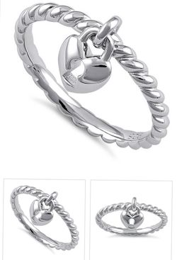 Silver heart locket ring
