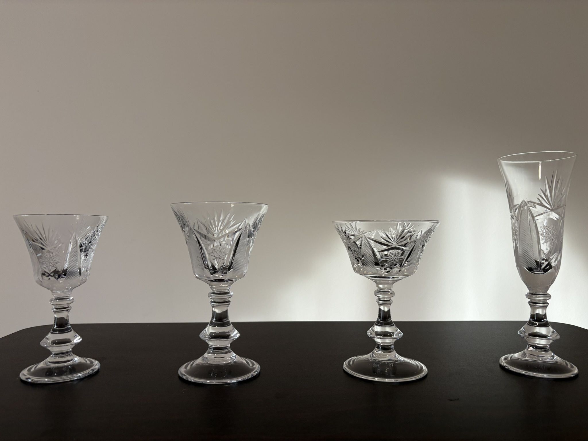 Vintage Cut Crystal Stemware Set of 12 – Elegant Starburst & Fan Pattern
