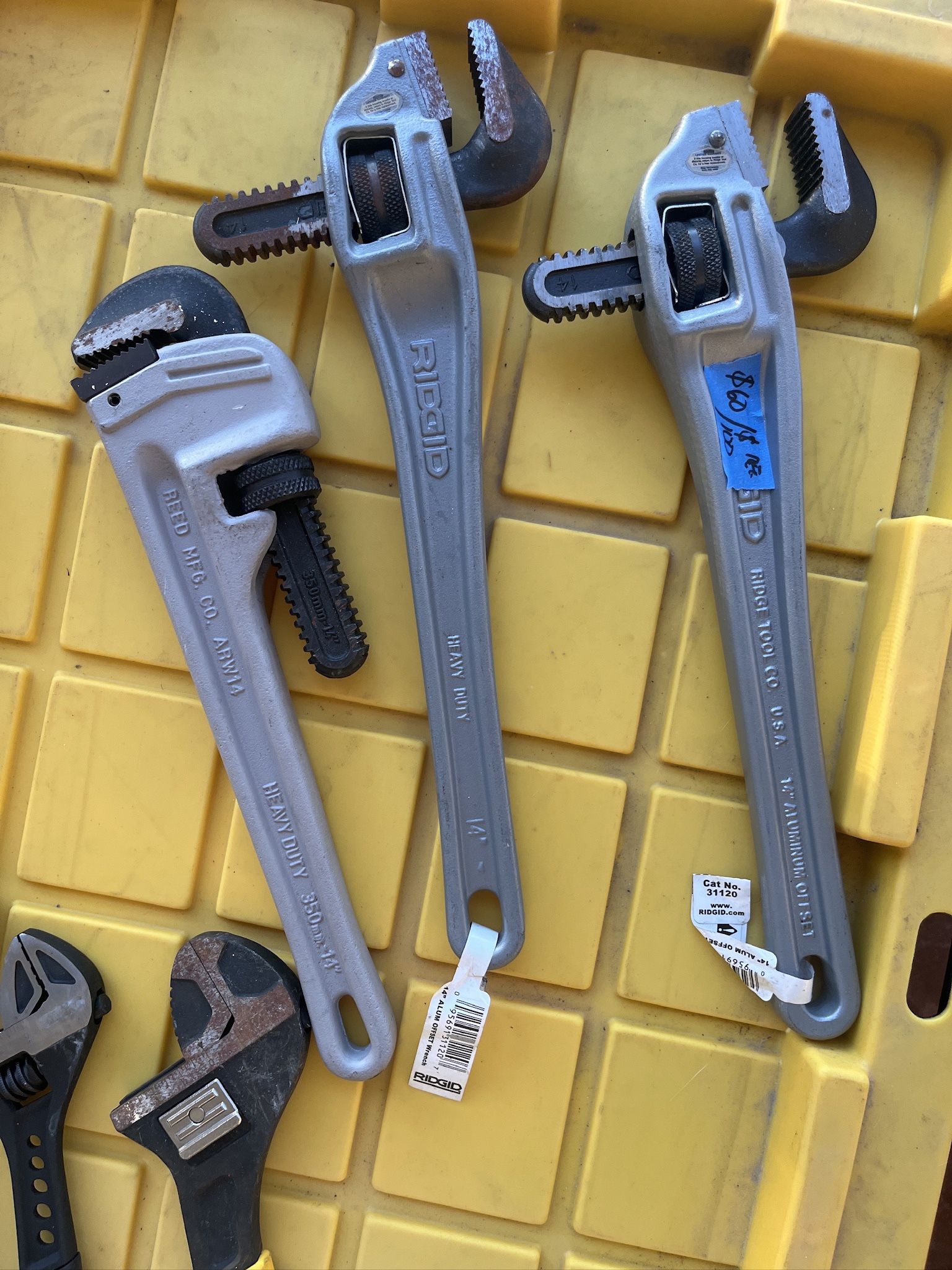 Ridgid 14” Aluminum Pipe Wrenches + Reed + Adjustable Wrenches