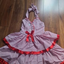 Girls Red Stripped Halter Top Dress Size 3/4