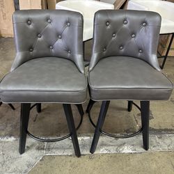 Counter Height Bar Stools Set of 2, 26" Swivel Faux Leather Upholstered Bar Stools with Backs and Metal Legs, Retro Counter Stools for Kitchen Island,