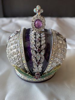 Bejeweled Royal Crown Jewelry Trinket Box Figurine with Rhinestones 