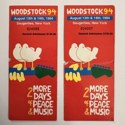 Pair of Woodstock 94 Full Tickets - Unused Saugerties NY - Matching Set