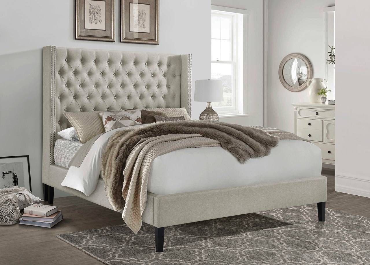 Beige Q Size Bed Frame