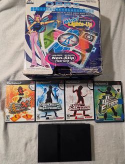 PlayStation 2 Slim Console + 4 DDR Games & Naki Light-Up Dance Pad Bundle (Complete Party Set)
