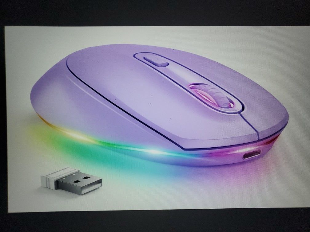 Small USB Wireless Mouse, Purple Rainbow Backlit Rechargeable