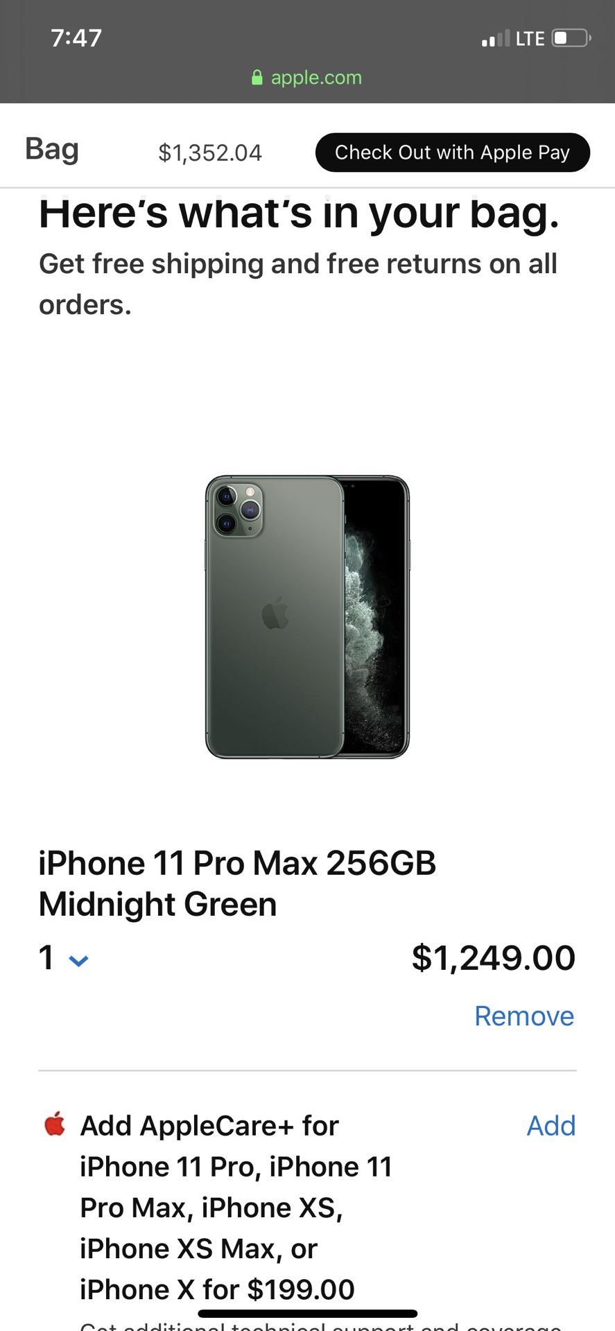 iPhone 11 pro Max 256 Midnight Green